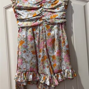 Floral Ruched Dress with Ruffle Hem